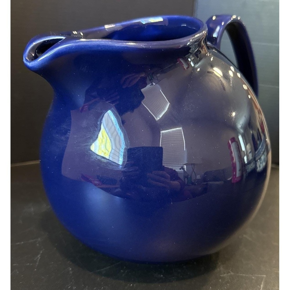 Waechtersbach Blue Ceramic Tilted Ball Ice Lip Pitcher Jug Spain Vintage
